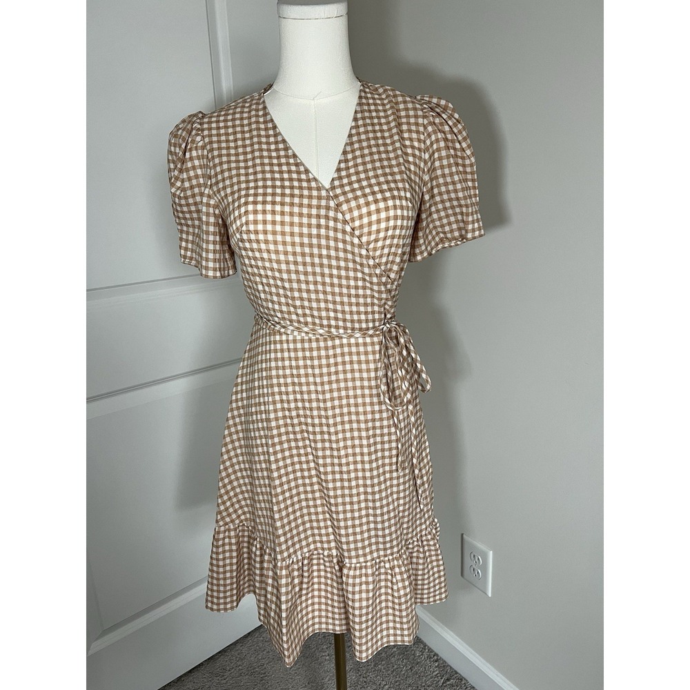 Women's Loft Outlet Beige White Checkered Cottagecore Prairie Dress‎ Size 0P